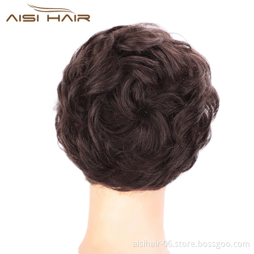 Aisi Hair Dark Brown Brazilian Human Hair Curly Chignon Bun Elastic Rope Rubber Band Hairpiece Clip In Extension For Women